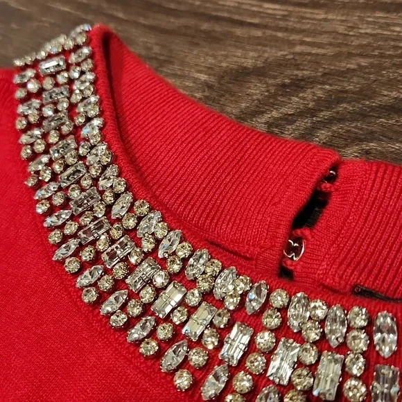 Talbots Red Jeweled Crewneck Short-Sleeve Sweater - Picture 6 of 10